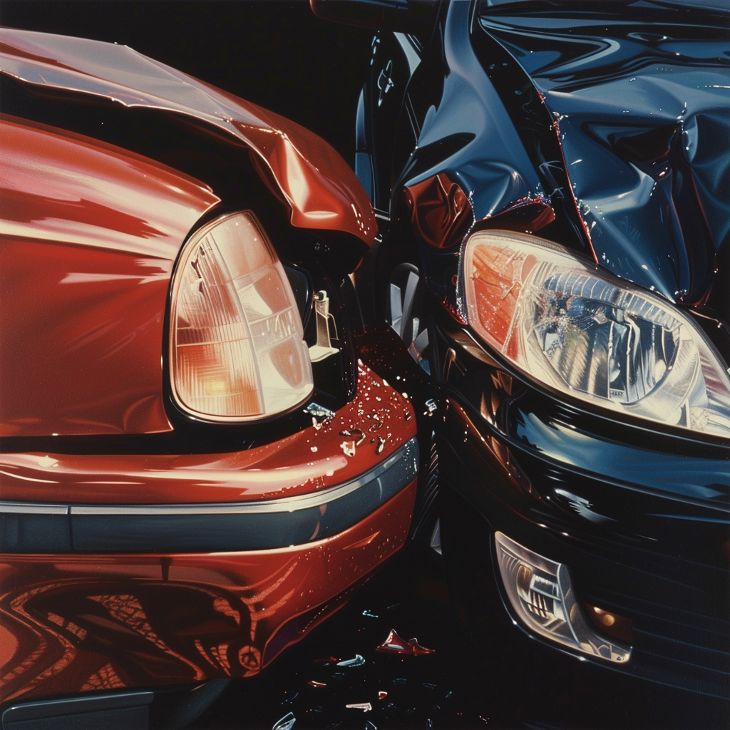 close-up of a car accident collision in the city