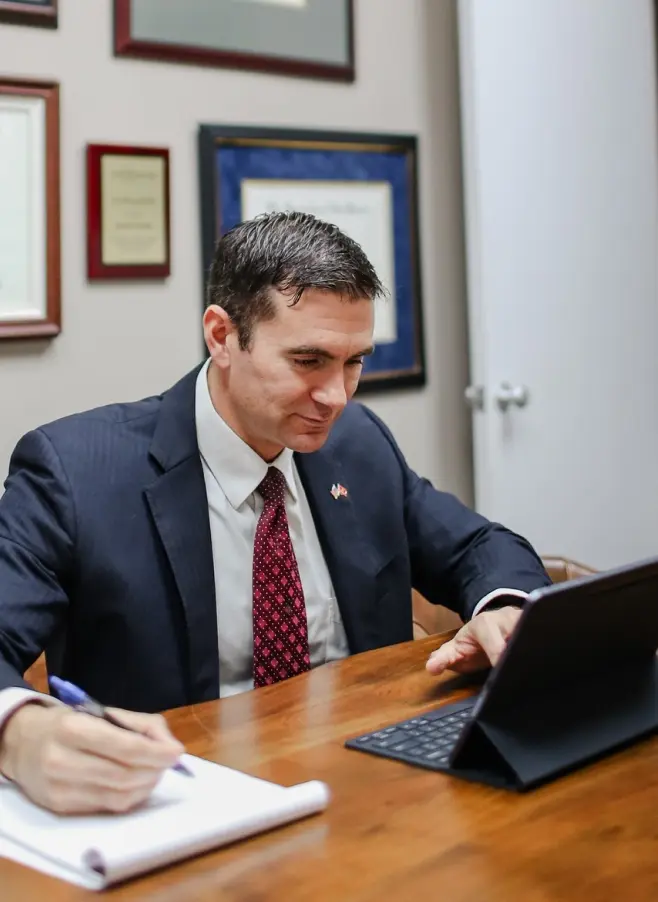 lawyer studying for the upcoming trial