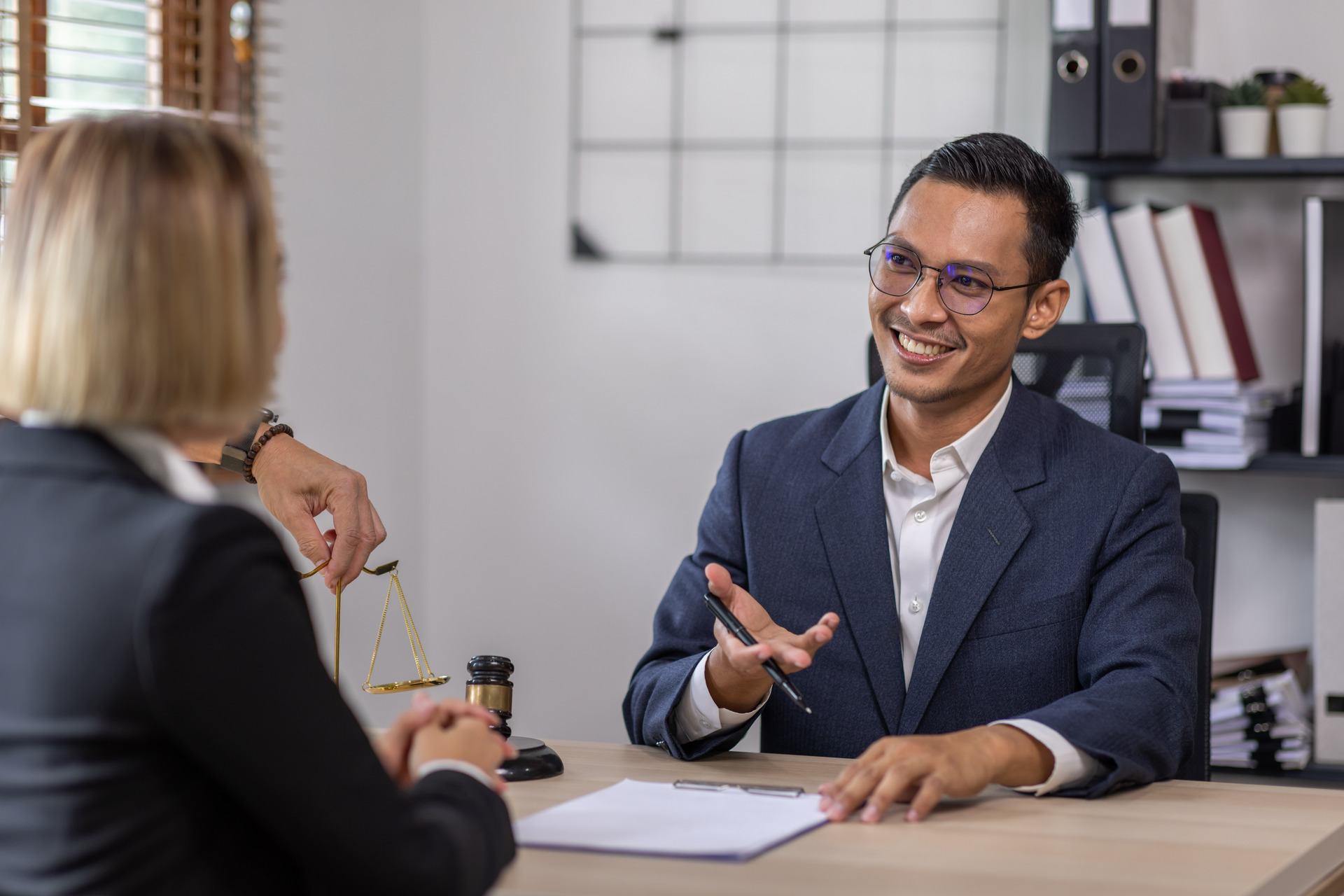 lawyer and woman talking