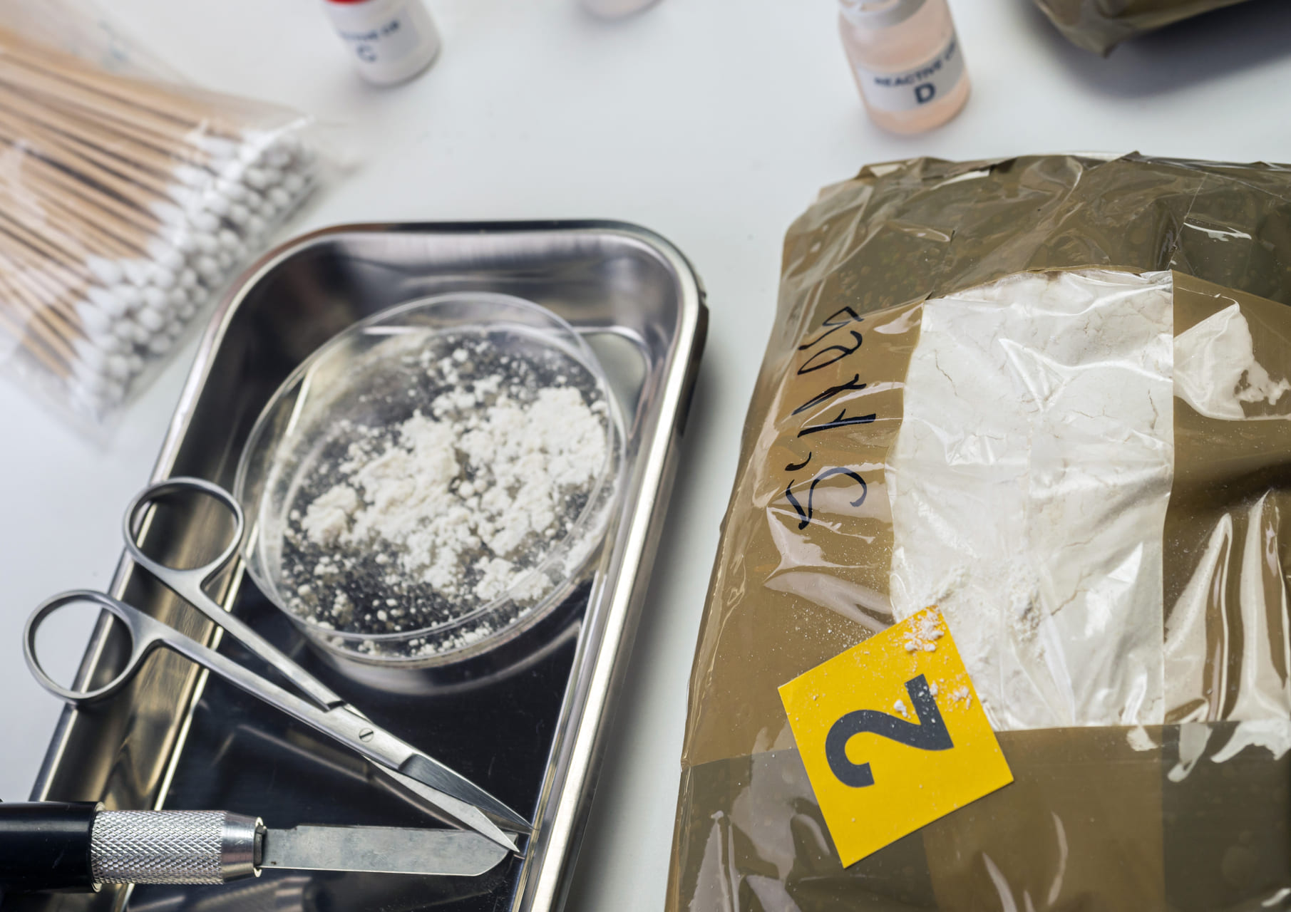 Picture of police evidence, reminiscent of illegal substances