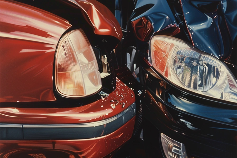 close up of a car accident collision in the city